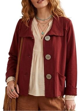Habitat Red Boho Cottagecore Artsy Button Up Relaxed Fit Cardigan Jacket Medium.